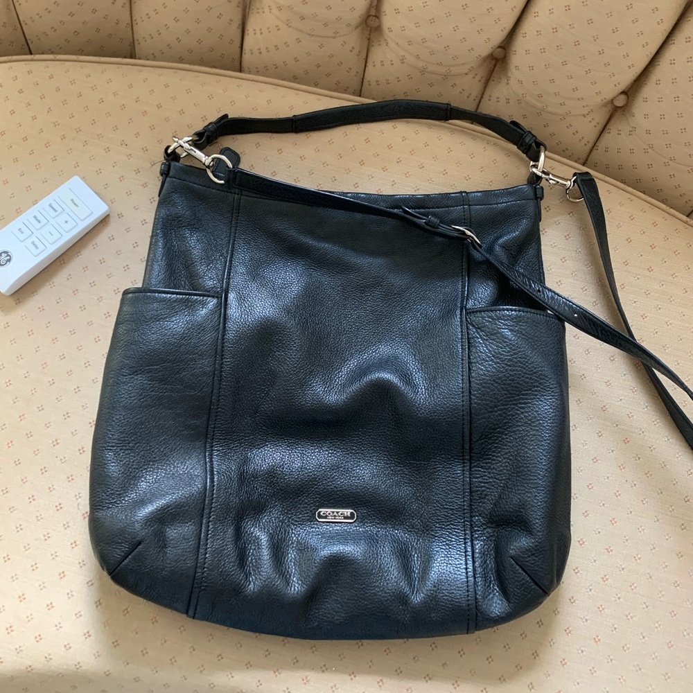 Large black pebbled leather crossbody Coach bag